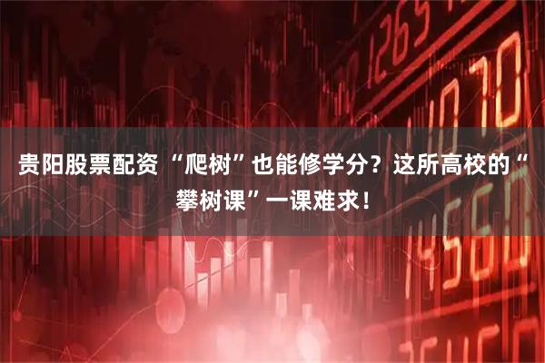 贵阳股票配资 “爬树”也能修学分？这所高校的“攀树课”一课难求！
